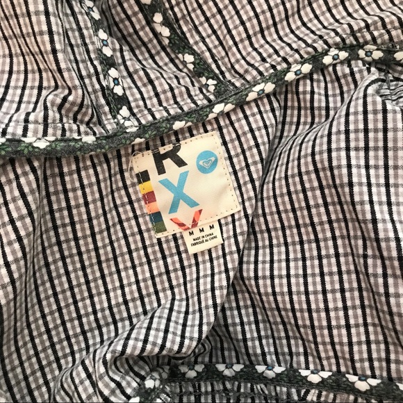 Roxy Black & White Plaid Button Front Hooded Light Spring Jacket - Picture 6 of 15